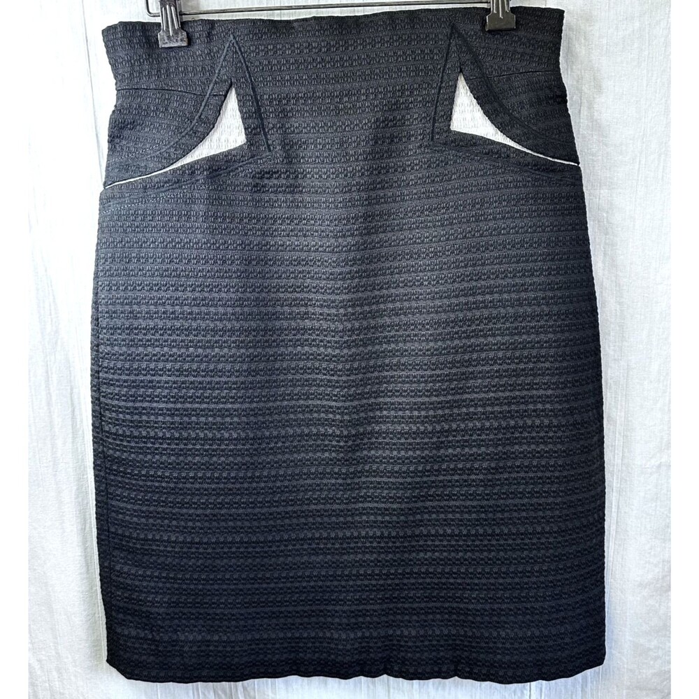 Zac Posen Raffia Black High Waist Below Knee Pencil Skirt Sz 10